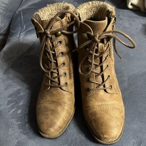 White Mountain Brown Lace-Up Boots with sweater trim